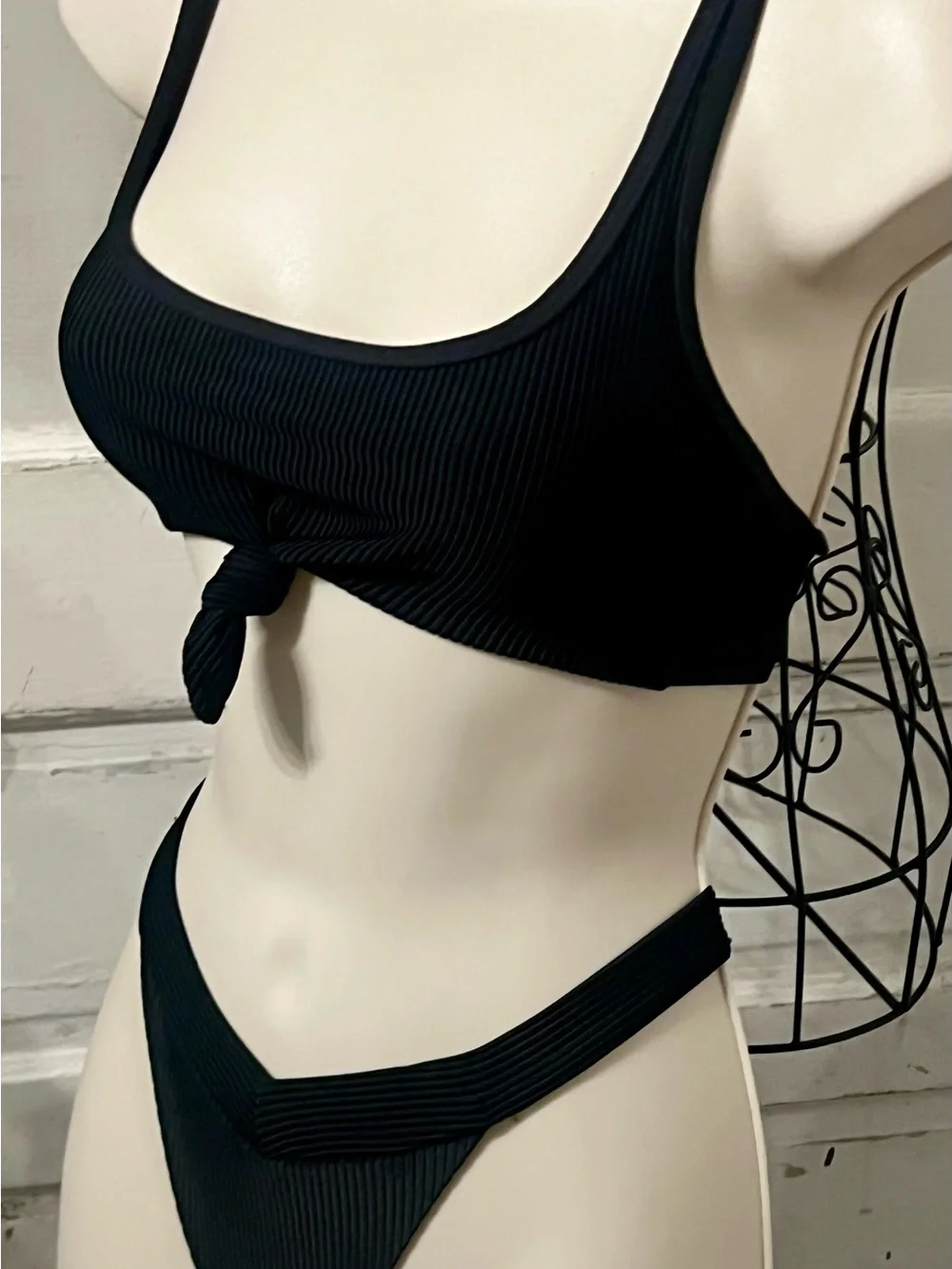 Frankie's Bikinis’ Greer Ribbed Knot Top & Cole Bottoms Black Small